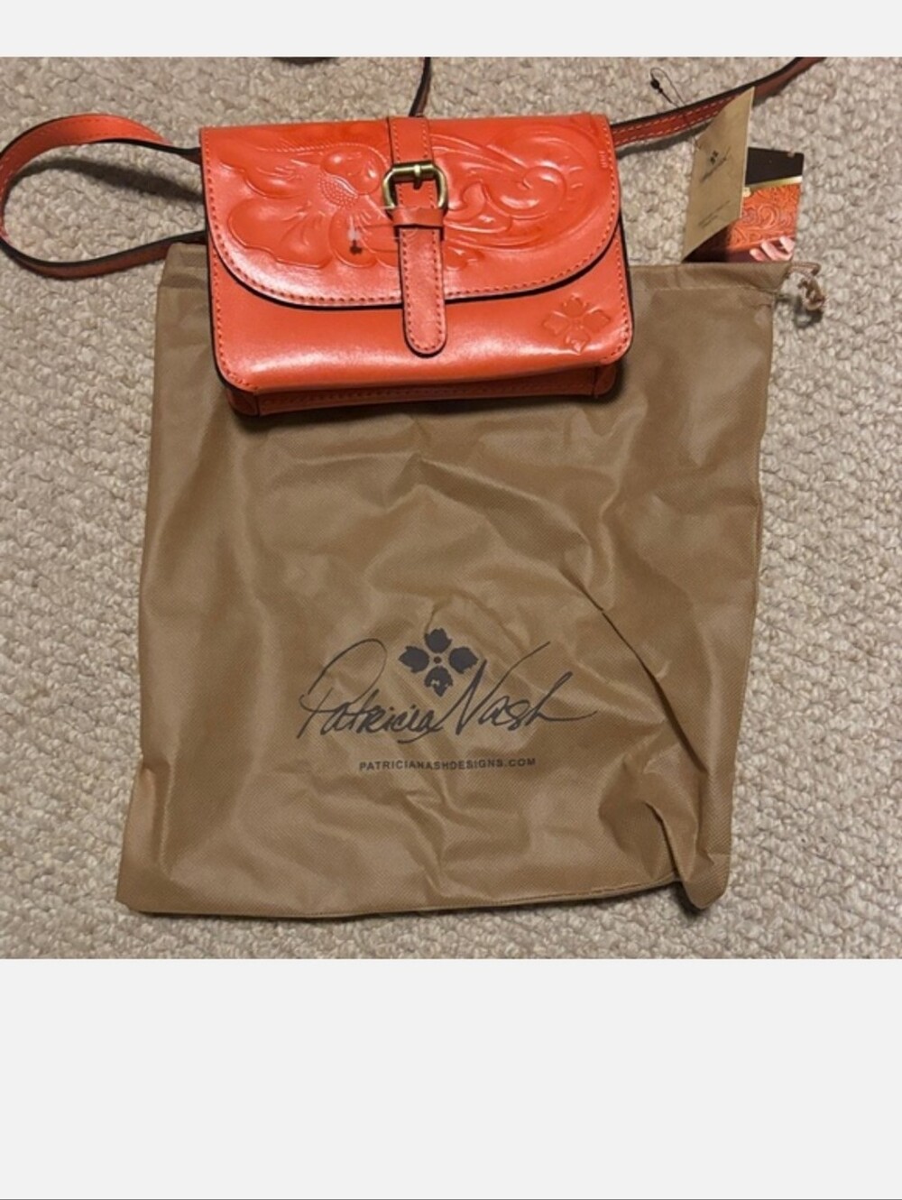 Patricia Nash Orange Tooled Floral Leather Crossbody Bag - Picture 9 of 16